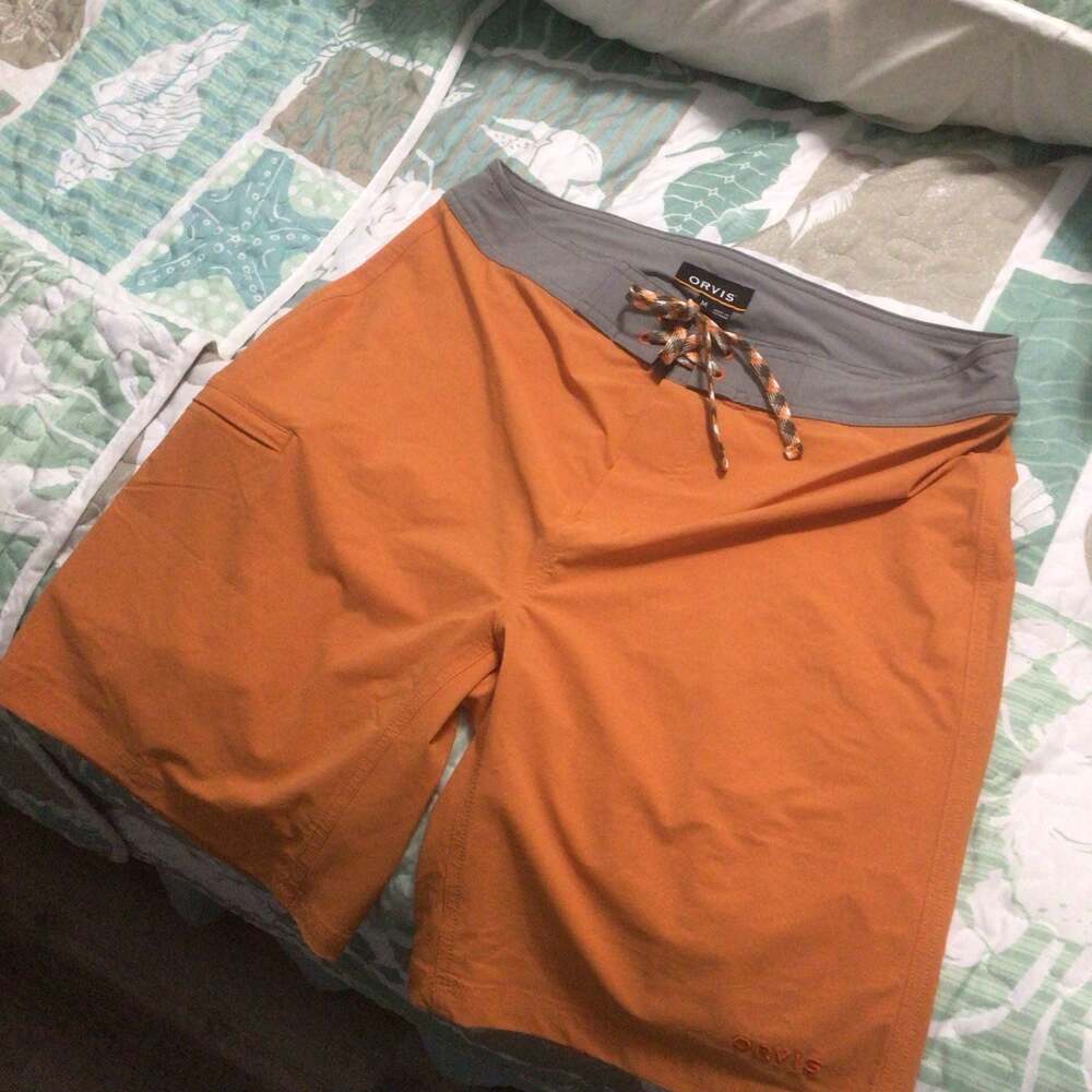 Orvis Men's Orange and Gray Board Shorts Swim Trunks